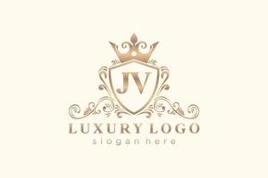 Royal Luxury Logo-Vorlage für den Anfangsbuchstaben JV in Vektorgrafiken für Restaurant, Lizenzgebühren, Boutique, Café, Hotel, Heraldik, Schmuck, Mode und andere Vektorillustrationen. vektor