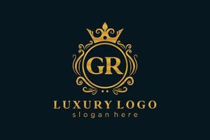 Royal Luxury Logo-Vorlage mit anfänglichem gr-Buchstaben in Vektorgrafiken für Restaurant, Lizenzgebühren, Boutique, Café, Hotel, Heraldik, Schmuck, Mode und andere Vektorillustrationen. vektor