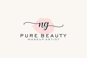 vorgefertigtes Logo-Design mit anfänglichen Aquarelllippen, Logo für Make-up-Künstler-Business-Branding, errötendes Beauty-Boutique-Logo-Design, Kalligrafie-Logo mit kreativer Vorlage. vektor