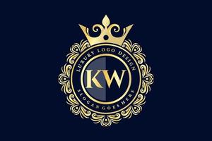 kw första brev guld calligraphic feminin blommig hand dragen heraldisk monogram antik årgång stil lyx logotyp design premie vektor