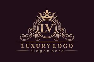 lv anfangsbuchstabe gold kalligrafisch feminin floral handgezeichnet heraldisch monogramm antik vintage stil luxus logo design premium vektor