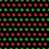 Nahtloses Muster im Retro-Stil mit Punktmuster. Die roten grünen Bälle des neuen Jahres auf einem schwarzen Hintergrund. vektor