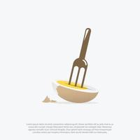 3d koka upp kokt ägg och gaffel logotyp design vektor