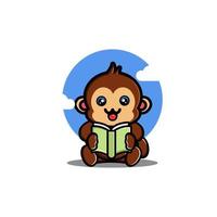 niedliche affe liest buch cartoon symbol illustration vektor