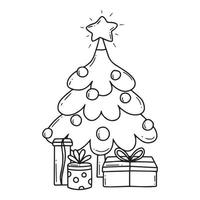 färg bok med jul träd och gåvor. barns färg bok. klotter stil. vektor illustration av en jul träd med gåvor.