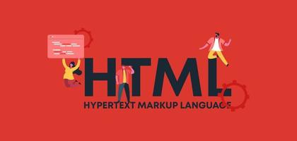 HTML-Hypertext-Auszeichnungssprache. Entwicklung von Online-Sprachanwendungen, digitalen grafischen Skripten und Geschäften. vektor
