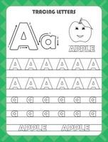 spår brev av engelsk alfabet och fylla färger versal och små bokstäver a. handstil öva för förskola barn arbetsblad. vektor