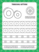 Buchstaben des englischen Alphabets nachzeichnen und Farben in Groß- und Kleinbuchstaben o füllen. handschriftübungen für vorschulkinder arbeitsblatt. vektor