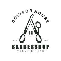 Scheren-Logo-Design, Barbershop-Rasierer-Vektor, Babershop-Scheren-Markenillustration vektor