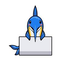 söt liten Svärdfisk tecknad serie med tom tecken vektor