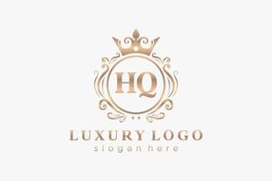 Royal Luxury Logo-Vorlage mit anfänglichem hq-Buchstaben in Vektorgrafiken für Restaurant, Lizenzgebühren, Boutique, Café, Hotel, Heraldik, Schmuck, Mode und andere Vektorillustrationen. vektor