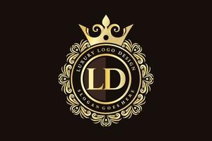 ld anfangsbuchstabe gold kalligraphisch feminin floral handgezeichnet heraldisches monogramm antik vintage stil luxus logo design premium vektor