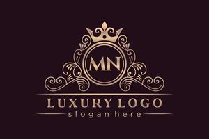 mn anfangsbuchstabe gold kalligrafisch feminin floral handgezeichnet heraldisch monogramm antik vintage stil luxus logo design premium vektor