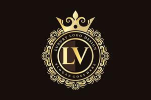 lv anfangsbuchstabe gold kalligrafisch feminin floral handgezeichnet heraldisch monogramm antik vintage stil luxus logo design premium vektor