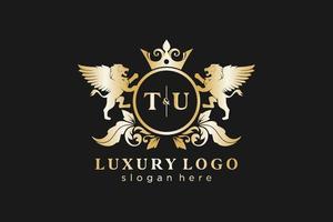 första tu brev lejon kunglig lyx logotyp mall i vektor konst för restaurang, kungligheter, boutique, Kafé, hotell, heraldisk, Smycken, mode och Övrig vektor illustration.