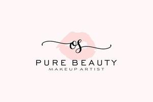 vorgefertigtes Logo-Design mit anfänglichen os-Aquarelllippen, Logo für Make-up-Künstler-Business-Branding, errötendes Beauty-Boutique-Logo-Design, Kalligrafie-Logo mit kreativer Vorlage. vektor