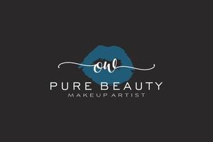 anfängliches vorgefertigtes Logo-Design mit Aquarelllippen, Logo für Make-up-Künstler-Business-Branding, errötendes Beauty-Boutique-Logo-Design, Kalligrafie-Logo mit kreativer Vorlage. vektor