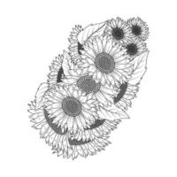 Sonnenblumen-Vektordesign mit blühenden Blütenblättern für erwachsene Malbuchseitenblumen vektor