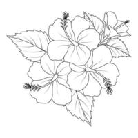 hibiskusblüten-farbseitenillustration mit strichzeichnungsstrich von schwarz-weißer hand gezeichnet vektor