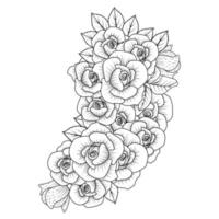Rose Blume Färbung Seite Dot Line Art mit Malbuch Illustration im Doodle-Stil für Erwachsene vektor