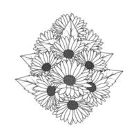 Gänseblümchen-Blumendesign in detaillierter Strichgrafik, Vektorgrafik und schöne Blumen-Malseite vektor
