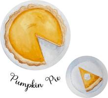 Aquarell Thanksgiving Pumpkin Pie und Stück mit Schlagsahne. vektor