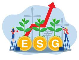 ESG-Konzept Umwelt-, Sozial- und Governance-Konzept, Energiequellen investieren. ressourcenschonung von planet.flache vektorillustration vektor