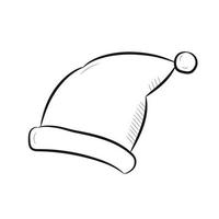 handgezeichnete Weihnachtsmütze. schwarze lineare Ikone Weihnachtsmannmütze isoliert auf weißem Hintergrund. Vektor-Illustration vektor
