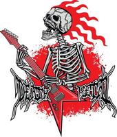 skelett med gitarrer, grunge årgång design t shirts vektor