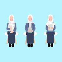uppsättning av hijab kvinna karaktär väntar för jobb intervju vektor