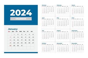 2024 kalender mall, redigerbar vektor