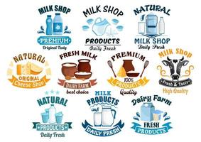 mjölk affär och naturlig mejeri Produkter vektor ikoner