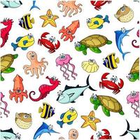 hav, hav djur, fisk sömlös tecknad serie mönster vektor