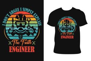 Ingenieur Vintage T-Shirt-Design. Vintaget-Shirt des Ingenieurs. Ingenieur Vintage T-Shirt kostenloser Vektor. vektor