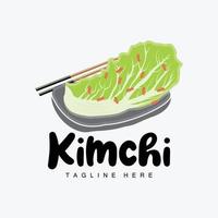 kimchi logotyp design, koreanska traditionell mat vektor, kål grön vegetabiliska logotyp illustration, företag varumärke ikon vektor