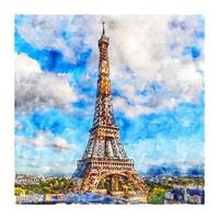 eiffelturm paris frankreich aquarellskizze handgezeichnete illustration vektor