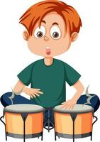 en pojke spelar bongos vektor