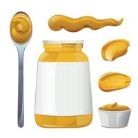 Senf. Dijon-Honig-Sauce-Creme. Vektordesign im Cartoon-Stil für das Branding von Lebensmitteln. vektor