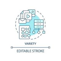 Symbol für das türkisfarbene Konzept der Sorte. big data charakteristisch abstrakte idee dünne linie illustration. Quelle unstrukturierter Daten. isolierte Umrisszeichnung. editierbarer Strich. vektor