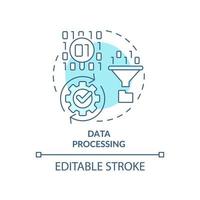 Symbol für das türkisfarbene Konzept der Datenverarbeitung. große datenmanipulation abstrakte idee dünne linie illustration. Ausgabe erzeugen. isolierte Umrisszeichnung. editierbarer Strich. vektor