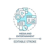 türkisfarbenes Konzeptsymbol für Medien und Unterhaltung. große datenanwendung abstrakte idee dünne linie illustration. Optimierung. isolierte Umrisszeichnung. editierbarer Strich. vektor