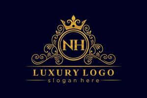 nh anfangsbuchstabe gold kalligrafisch feminin floral handgezeichnet heraldisch monogramm antik vintage stil luxus logo design premium vektor