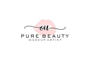 vorgefertigtes Logo-Design mit anfänglichen oder aquarellfarbenen Lippen, Logo für Make-up-Künstler-Business-Branding, errötendes Beauty-Boutique-Logo-Design, Kalligrafie-Logo mit kreativer Vorlage. vektor