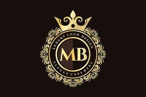mb första brev guld calligraphic feminin blommig hand dragen heraldisk monogram antik årgång stil lyx logotyp design premie vektor