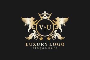 första vu brev lejon kunglig lyx logotyp mall i vektor konst för restaurang, kungligheter, boutique, Kafé, hotell, heraldisk, Smycken, mode och Övrig vektor illustration.