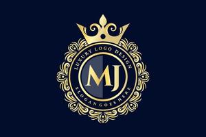 mj anfangsbuchstabe gold kalligrafisch feminin floral handgezeichnet heraldisch monogramm antik vintage stil luxus logo design premium vektor