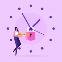 geschäftsfrau, die eine uhr aufschließt. Zeitmanagement-Konzept. effektive Planung für produktive Arbeit, Deadline-Projekt. Vektor-Illustration vektor