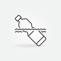 plast flaska i hav vektor vatten förorening tunn linje ikon