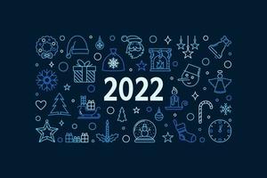 2022 frohe weihnachten skizzieren blaue horizontale illustration oder banner vektor