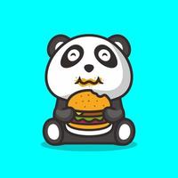 süßer fetter panda, der burger isst, flacher designstil vektor